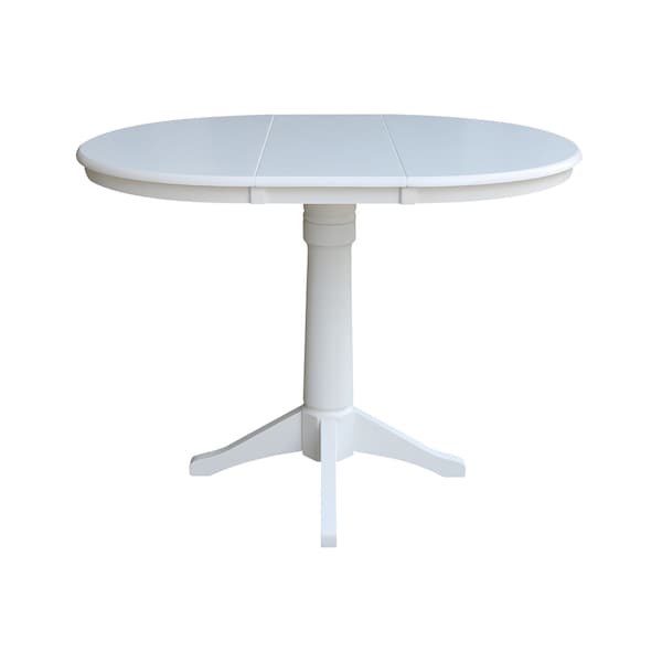 International Concepts Round 36 in Rd Top Pedestal Table, 12 in Leaf, 40.9 inH, Adjustable Height, White, 36 in W, 48 in L K08-36RXT-27B-6B-2 - main